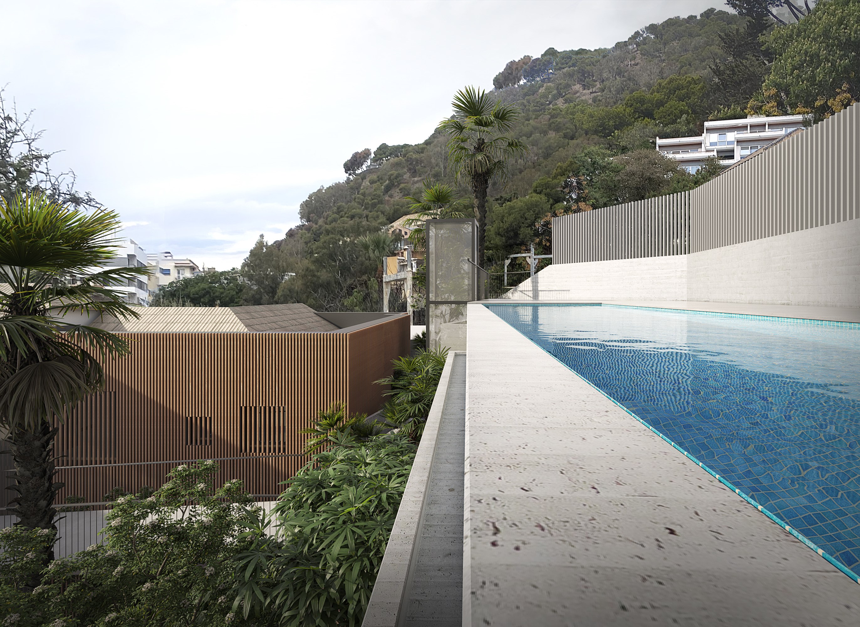 Piscina infinity con vistas al monte y al mar